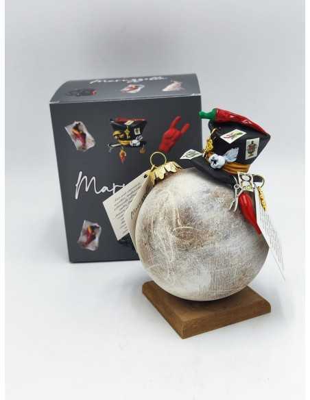 Pallina di Natale bianca con cappello portafortuna in ceramica 14 cm | Maruzzella Ceramiche -MARUZZELLA CERAMICHE
