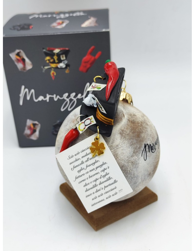Pallina di Natale bianca con cappello portafortuna in ceramica 14 cm | Maruzzella Ceramiche -MARUZZELLA CERAMICHE