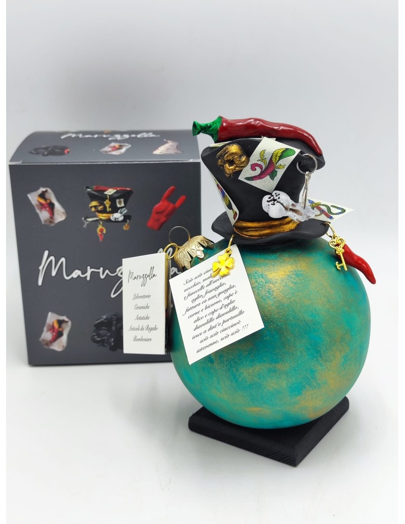 Pallina di Natale verde ottanio con cappello in ceramica 18 cm | Maruzzella Ceramiche -MARUZZELLA CERAMICHE