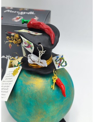 Pallina di Natale verde ottanio con cappello in ceramica 18 cm | Maruzzella Ceramiche -MARUZZELLA CERAMICHE 2
