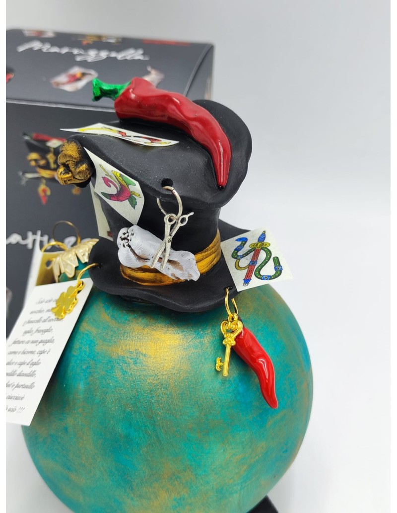 Pallina di Natale verde ottanio con cappello in ceramica 18 cm | Maruzzella Ceramiche -MARUZZELLA CERAMICHE
