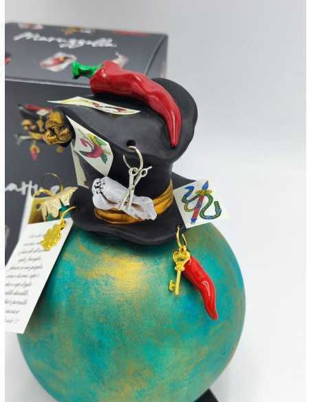Pallina di Natale verde ottanio con cappello in ceramica 18 cm | Maruzzella Ceramiche -MARUZZELLA CERAMICHE
