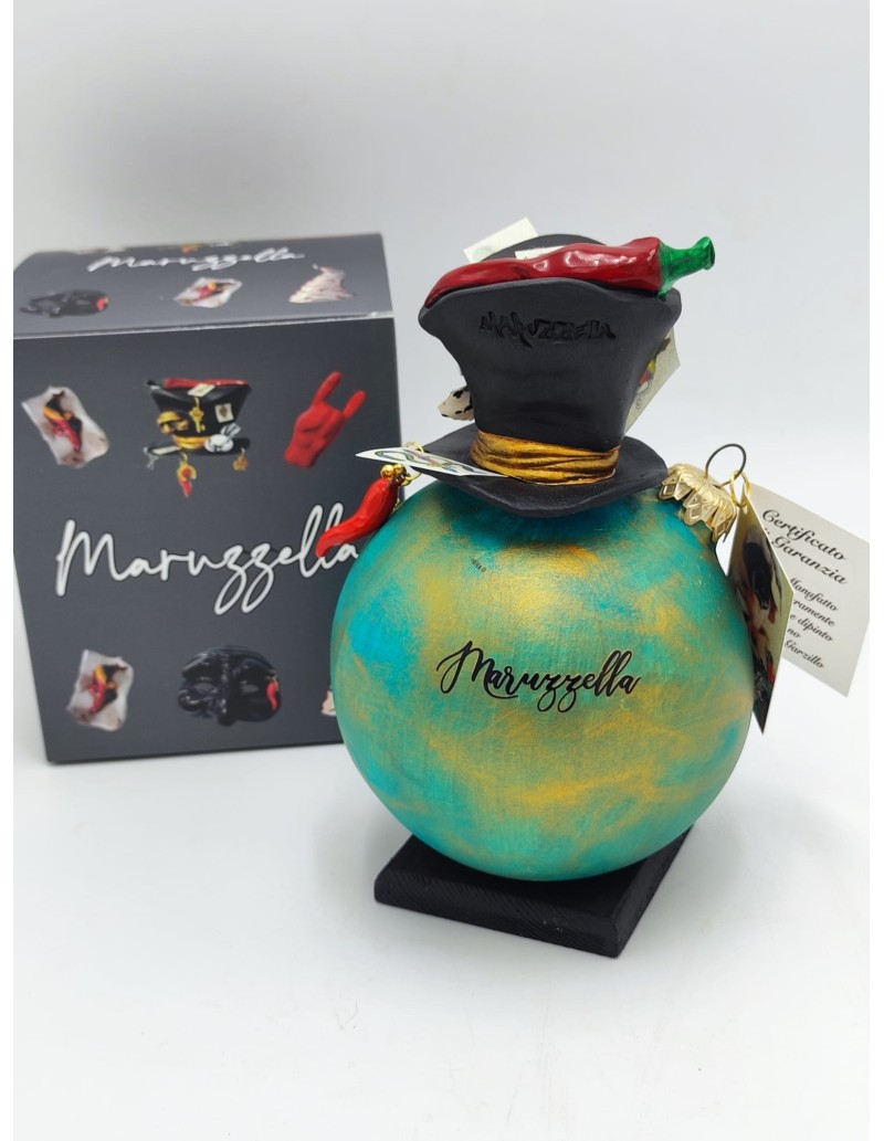 Pallina di Natale verde ottanio con cappello in ceramica 18 cm | Maruzzella Ceramiche -MARUZZELLA CERAMICHE