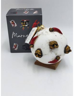 Pallina di Natale bianca con maschere e corni in ceramica 12 cm | Maruzzella Ceramiche -MARUZZELLA CERAMICHE