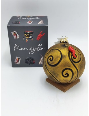 Pallina di Natale grande oro con corno portafortuna in ceramica fatta a mano | Maruzzella -MARUZZELLA CERAMICHE