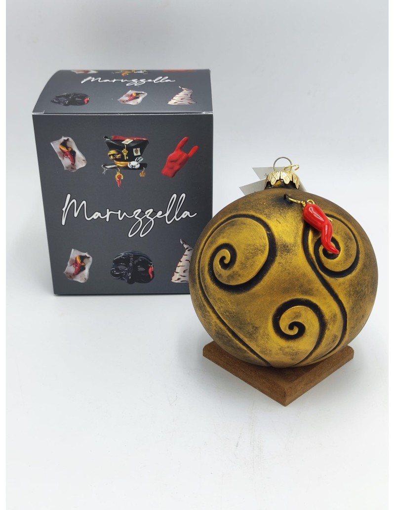 Pallina di Natale grande oro con corno portafortuna in ceramica fatta a mano | Maruzzella -MARUZZELLA CERAMICHE