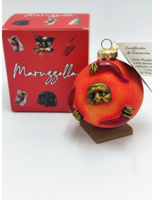 Pallina di Natale rossa con maschere e corni in ceramica 10 cm | Maruzzella Ceramiche -MARUZZELLA CERAMICHE