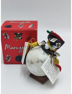 Pallina di Natale bianca con cappello portafortuna in ceramica 12 cm | Maruzzella Ceramiche -MARUZZELLA CERAMICHE
