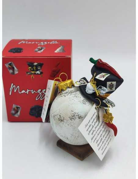Pallina di Natale bianca con cappello portafortuna in ceramica 12 cm | Maruzzella Ceramiche -MARUZZELLA CERAMICHE