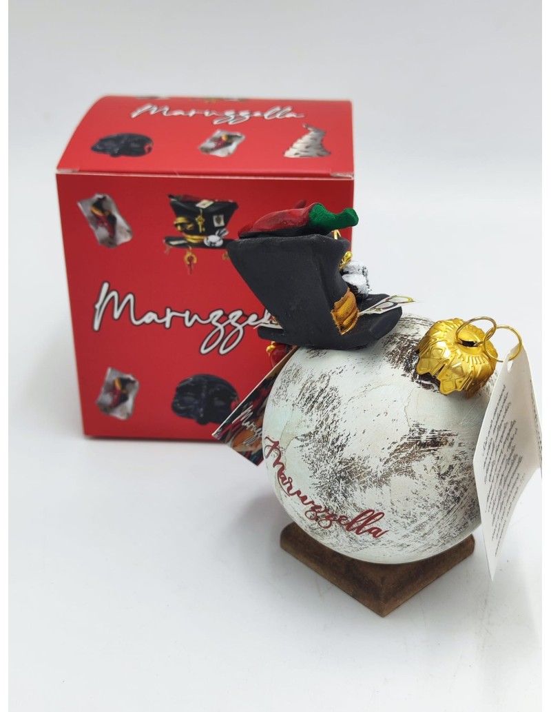 Pallina di Natale bianca con cappello portafortuna in ceramica 12 cm | Maruzzella Ceramiche -MARUZZELLA CERAMICHE