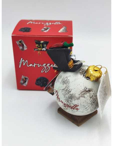 Pallina di Natale bianca con cappello portafortuna in ceramica 12 cm | Maruzzella Ceramiche -MARUZZELLA CERAMICHE
