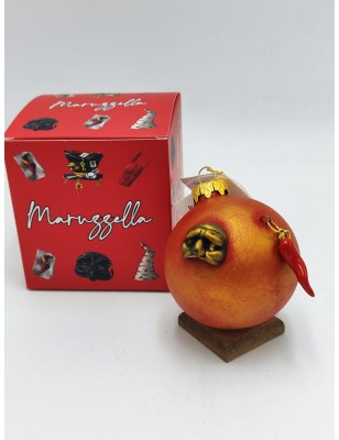 Pallina di Natale piccola rossa con maschere e corni portafortuna | Maruzzella -MARUZZELLA CERAMICHE