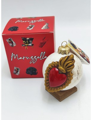 Pallina di Natale piccola bianca con cuore di Gesù rosso | Maruzzella -MARUZZELLA CERAMICHE