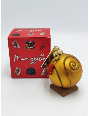 Pallina di Natale piccola oro con corno portafortuna in ceramica fatta a mano | Maruzzella -MARUZZELLA CERAMICHE