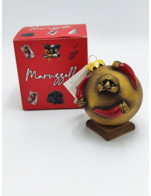 Pallina di Natale oro con maschere e corni in ceramica 10 cm | Maruzzella Ceramiche -MARUZZELLA CERAMICHE