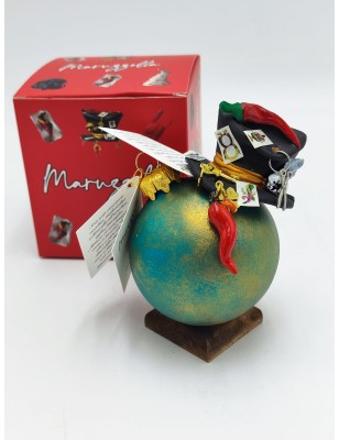 Pallina di Natale verde ottanio con cappello in ceramica 12 cm | Maruzzella Ceramiche -MARUZZELLA CERAMICHE