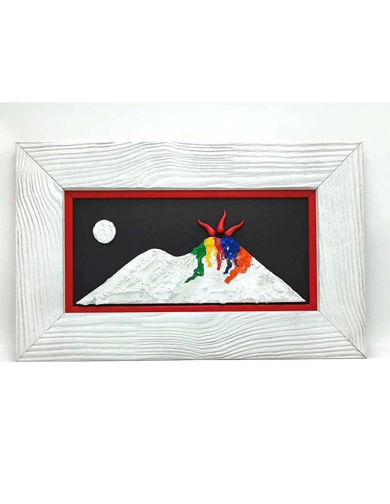 Quadro Vesuvio multicolor artigianale 30x50 cm in legno e pietra | Alleria -ALLERIA