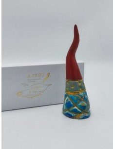 Corno rosso con sfumature smaltate azzurre in ceramica, con scatola | A Ciort -A CIORT 2