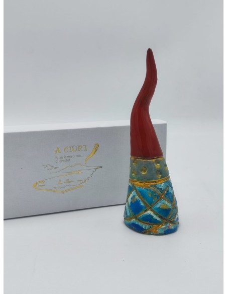 Corno rosso con sfumature smaltate azzurre in ceramica, con scatola | A Ciort -A CIORT