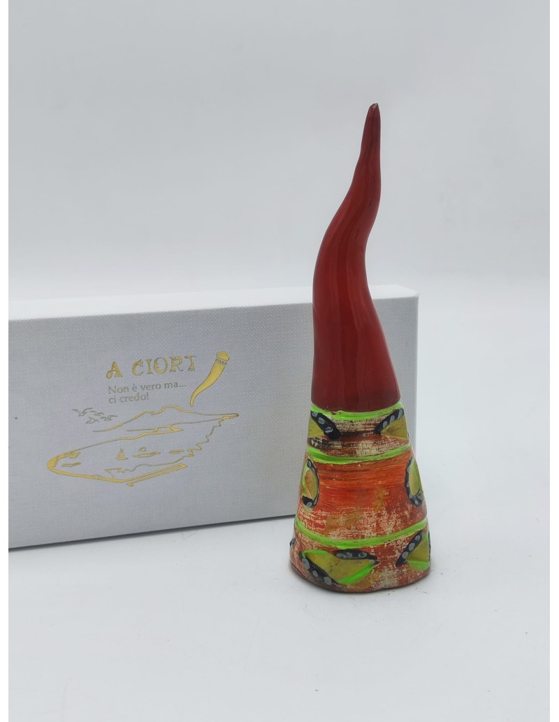 Corno rosso con sfumature smaltate multicolore in ceramica, con scatola (CDM-dec E) | A Ciort -A CIORT