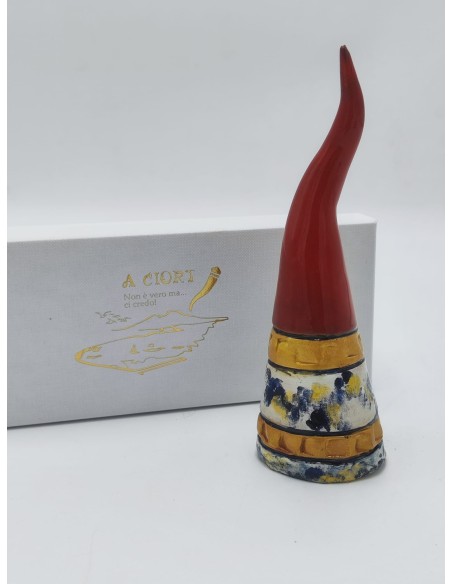 Corno rosso con sfumature smaltate multicolore in ceramica, con scatola (CDM-dec F) | A Ciort -A CIORT