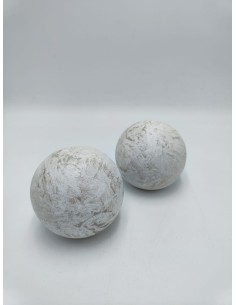 Set 2 sfere decorative in ceramica bianco striato, Ø 9 cm | Profili -PROFILI 2