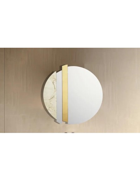Specchio tondo Kevin 100 cm con cornice marmo laminato avorio e legno foglia oro | Abitarte -ABITARTE