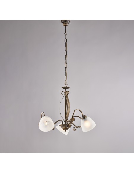 Lampadario Forgiato a 3 luci in ferro battuto marrone e oro, Ø 51 cm | Bonetti Illumina -BONETTI ILLUMINA