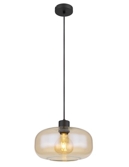 Lampada a sospensione Giuseppe Ø 28 in vetro ambra e metallo nero, E27 | Globo Lighting -GLOBO LIGHTING