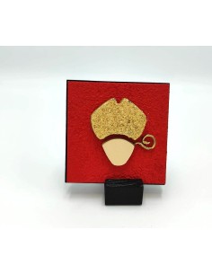 Quadro San Gennaro artigianale 9x9 cm in legno e pietra rosso e oro | Alleria -ALLERIA