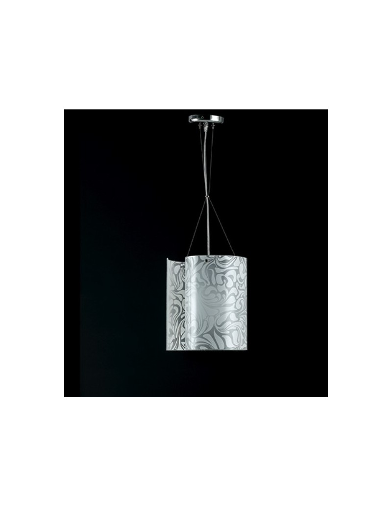 Sospensione Cartoccio Ø 26 in vetro decoro damasco marmoriz bianco, E27 | GM Illuminazione -GM ILLUMINAZIONE