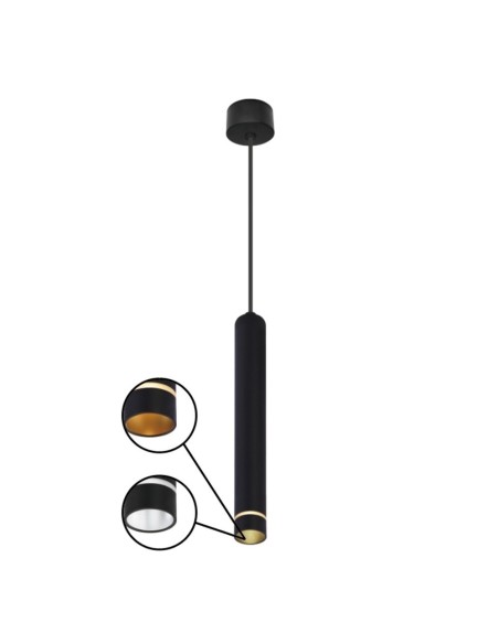 Sospensione cilindrica Split in alluminio nero con interni argento e oro, GU10 | Mantra -MANTRA