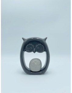 Statua Gufo e Gufetto portafortuna in ceramica nero e tortora lucida | Petite Fantasie -PETITE FANTASIE