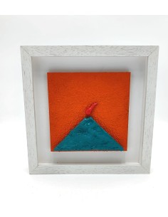 Quadro Vesuvio artigianale 19x19 cm in legno e pietra arancio e verde | Alleria -ALLERIA