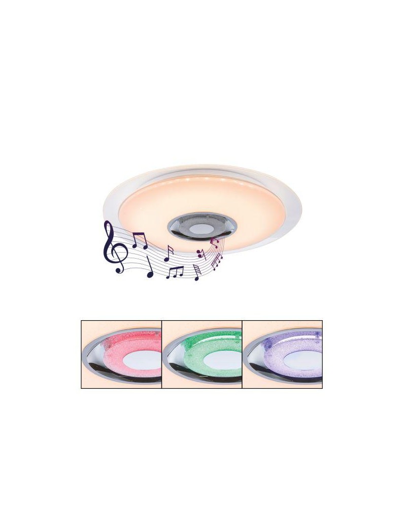 Plafoniera LED bianca Ø 50 cm con cassa Bluetooth, luce CCT e RGB con telecomando | Globo Lighting -GLOBO LIGHTING