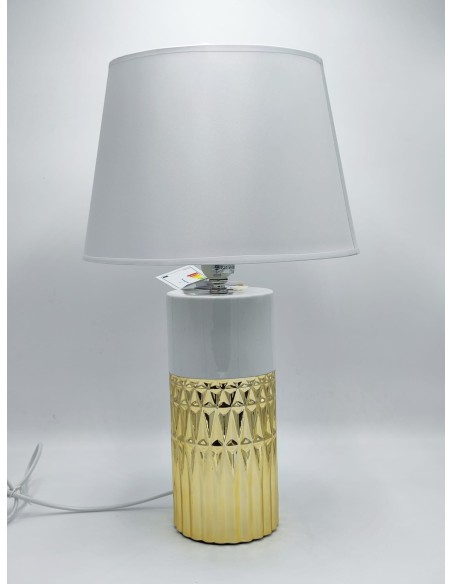 Lampada da tavolo Glam Elegant bianca e oro con paralume, Ø 30 cm, H 48,5 cm | Mauro Ferretti -MAURO FERRETTI