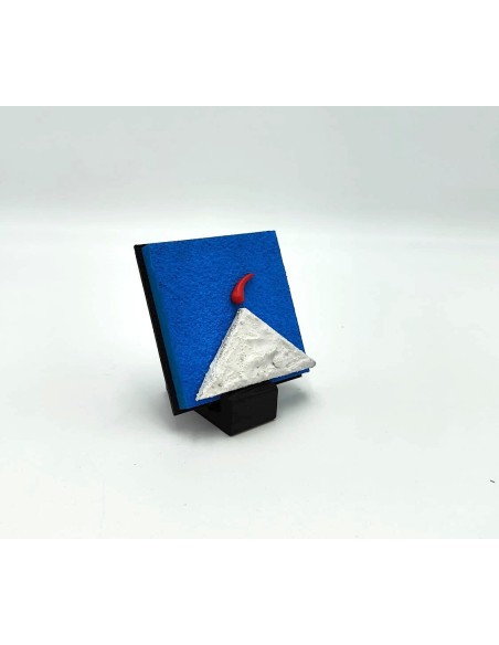 Quadro Vesuvio artigianale 9x9 cm in legno e pietra blu e bianco, parete o appoggio | Alleria -ALLERIA
