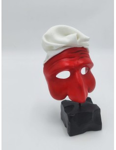 Maschera di Pulcinella rosso su base nera con cappello in tessuto, con scatola | A Ciort -A CIORT 2