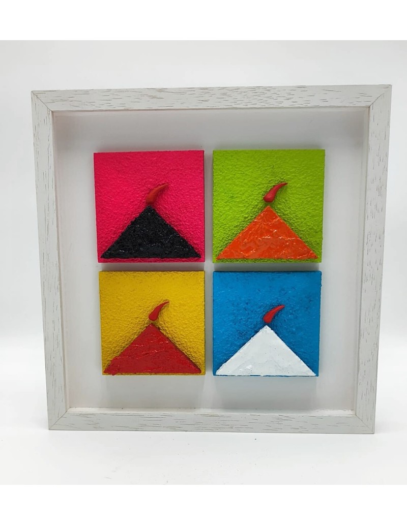 Quadro Vesuvio multicolor artigianale 25x25 cm in legno e pietra (MM-B/4L) | Alleria -ALLERIA