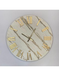 Orologio da parete Cristel Ø 80 cm in legno e parato marmo tortora e oro, oro | Abitarte -ABITARTE 2