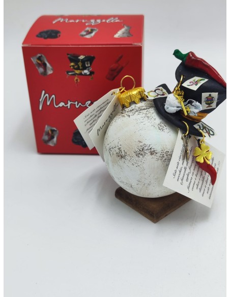 Pallina di Natale bianca con cappello portafortuna in ceramica 12 cm | Maruzzella Ceramiche -MARUZZELLA CERAMICHE