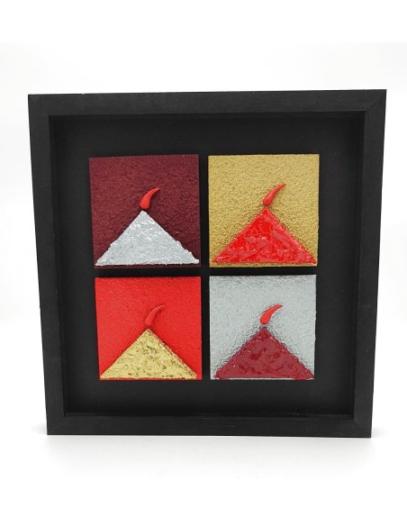 Quadro Vesuvio multicolor artigianale 25x25 cm in legno e pietra (MM-N/4L) | Alleria -ALLERIA