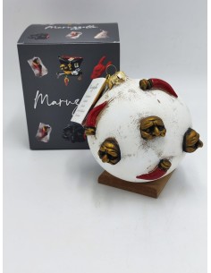 Pallina di Natale bianca con maschere e corni in ceramica 12 cm | Maruzzella Ceramiche -MARUZZELLA CERAMICHE 2