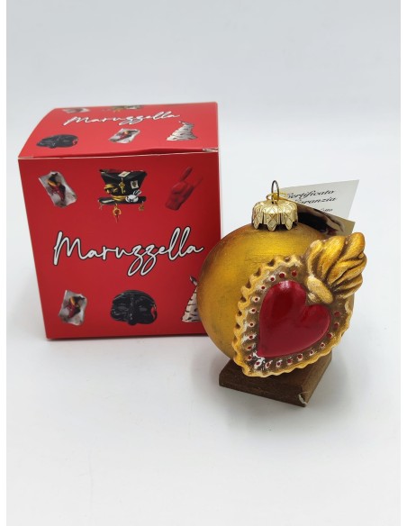 Pallina di Natale oro con cuore di Gesù in ceramica 10 cm | Maruzzella Ceramiche -MARUZZELLA CERAMICHE