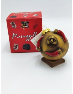 Pallina di Natale oro con maschere e corni in ceramica 10 cm | Maruzzella Ceramiche -MARUZZELLA CERAMICHE 2