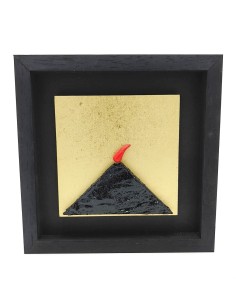 Quadro Vesuvio artigianale 19x19 cm in legno e pietra nero e oro | Alleria -ALLERIA