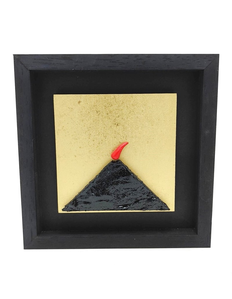 Quadro Vesuvio artigianale 19x19 cm in legno e pietra nero e oro | Alleria -ALLERIA