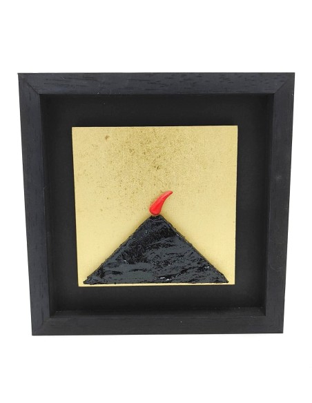 Quadro Vesuvio artigianale 19x19 cm in legno e pietra nero e oro | Alleria -ALLERIA