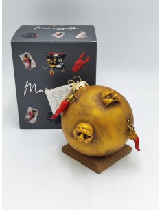 Pallina di Natale media oro con maschere e corni portafortuna | Maruzzella -MARUZZELLA CERAMICHE 2