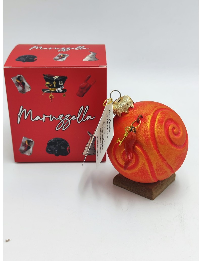 Pallina di Natale rossa con corno portafortuna in ceramica 10 cm | Maruzzella Ceramiche -MARUZZELLA CERAMICHE